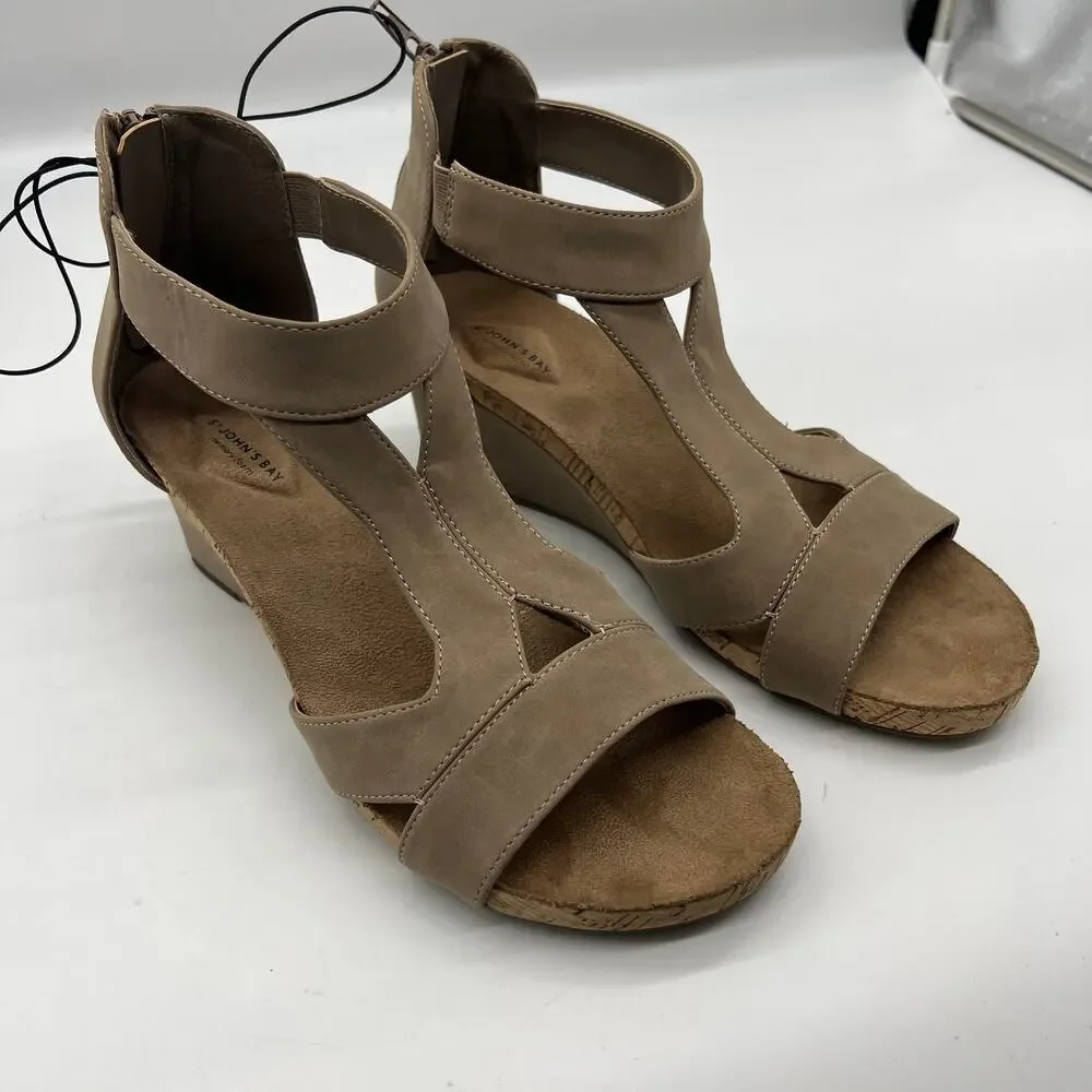 St. John's Bay Womens Taz Wedge Sandals Brown Porchini Size 10M